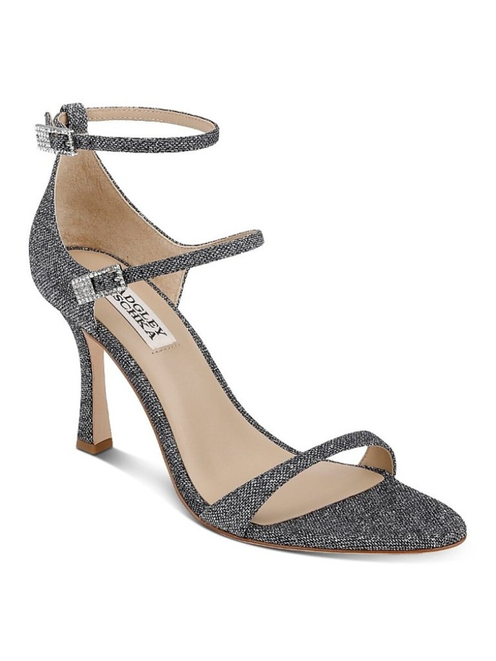 Badgley Mischka Valencia Glitter Sandals Pewter Size 6.5 NWT